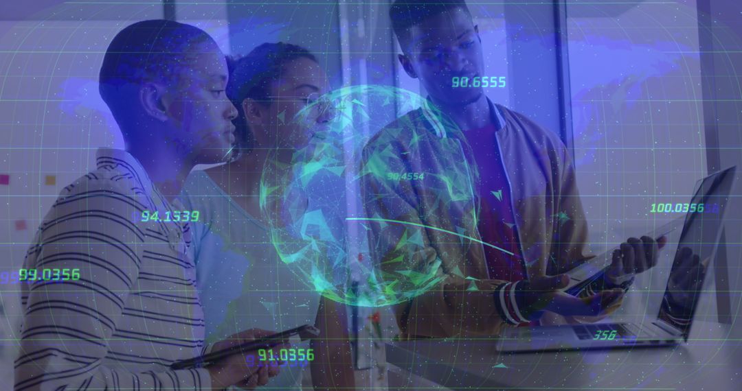 Digital Data Overlay with Diverse Business Team Collaborating