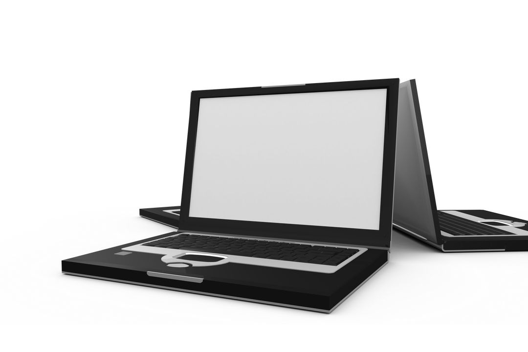 Three Laptops with Open Screens on Transparent Background - Download Free Stock Images Pikwizard.com