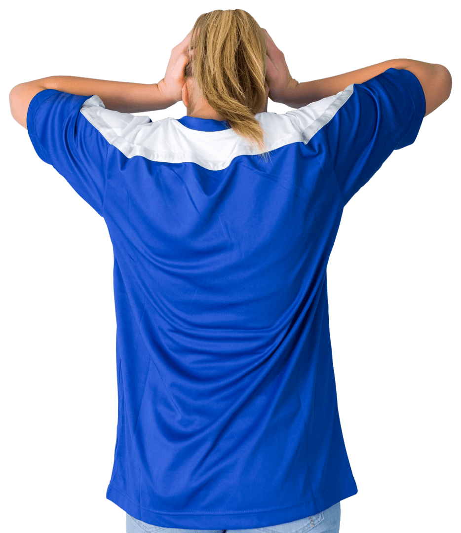 Transparent Disappointed Football Fan in Blue Gesturing