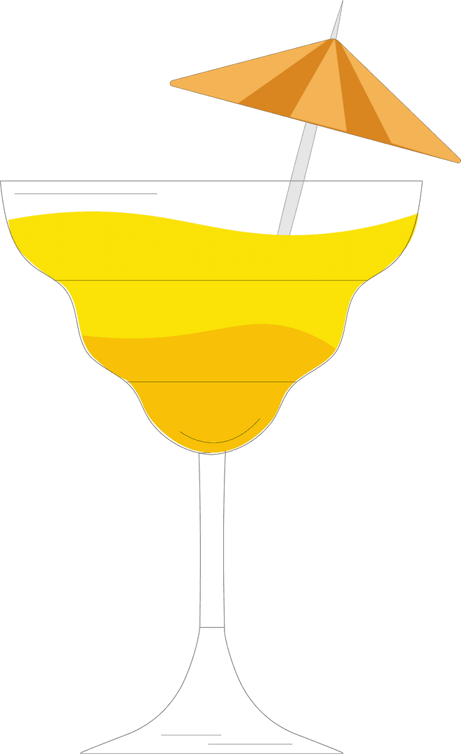 Layered Yellow Cocktail with Parasol on Transparent Background