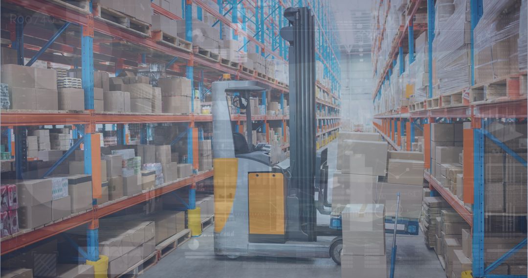 Warehouse Logistics Technology with Forklift and Data Overlay