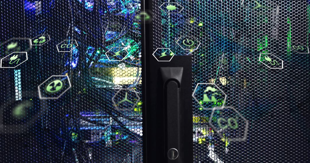 Eco-Friendly Digital Data Symbols on Computer Servers Background