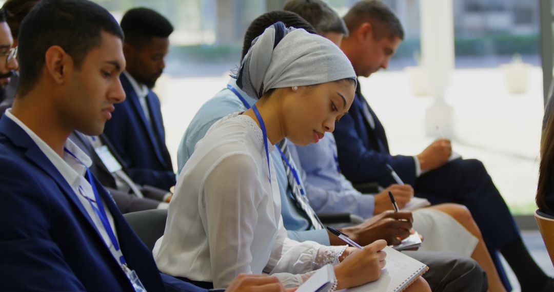Diverse Business Professionals Attending Seminar, Taking Notes