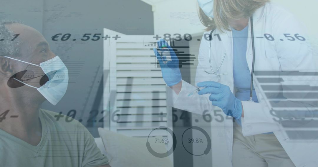 Healthcare Professional Administering Vaccine with Data Visualization Overlay