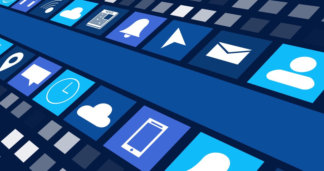 Digital Online Icons on Blue Background Showcasing Connectivity