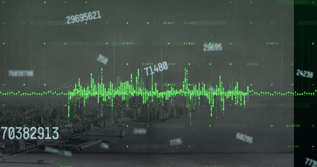Futuristic Digital Data Over Cityscape with Graphical Overlay