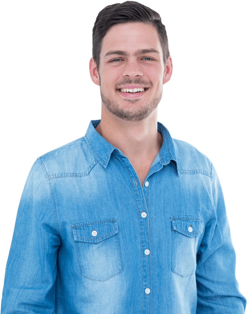 Transparent Smiling Man in Denim Shirt