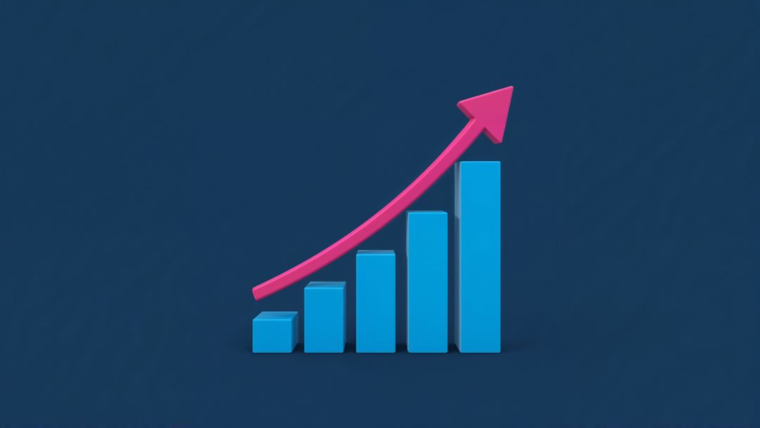 Rising Bar Graph with Upward Arrow on Blue Background