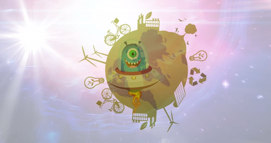 Cyclops Alien in Future Eco World Orbiting in Space