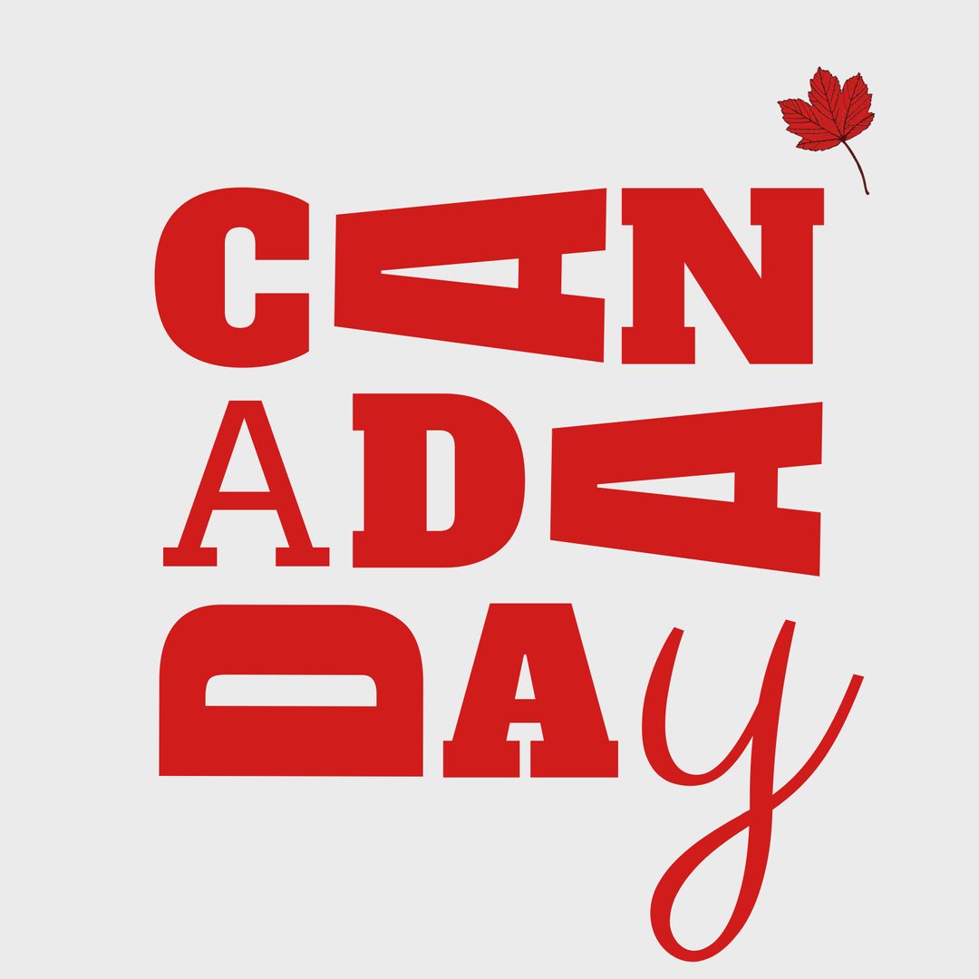 Bold Canada Day Typography with Maple Leaf on White Background