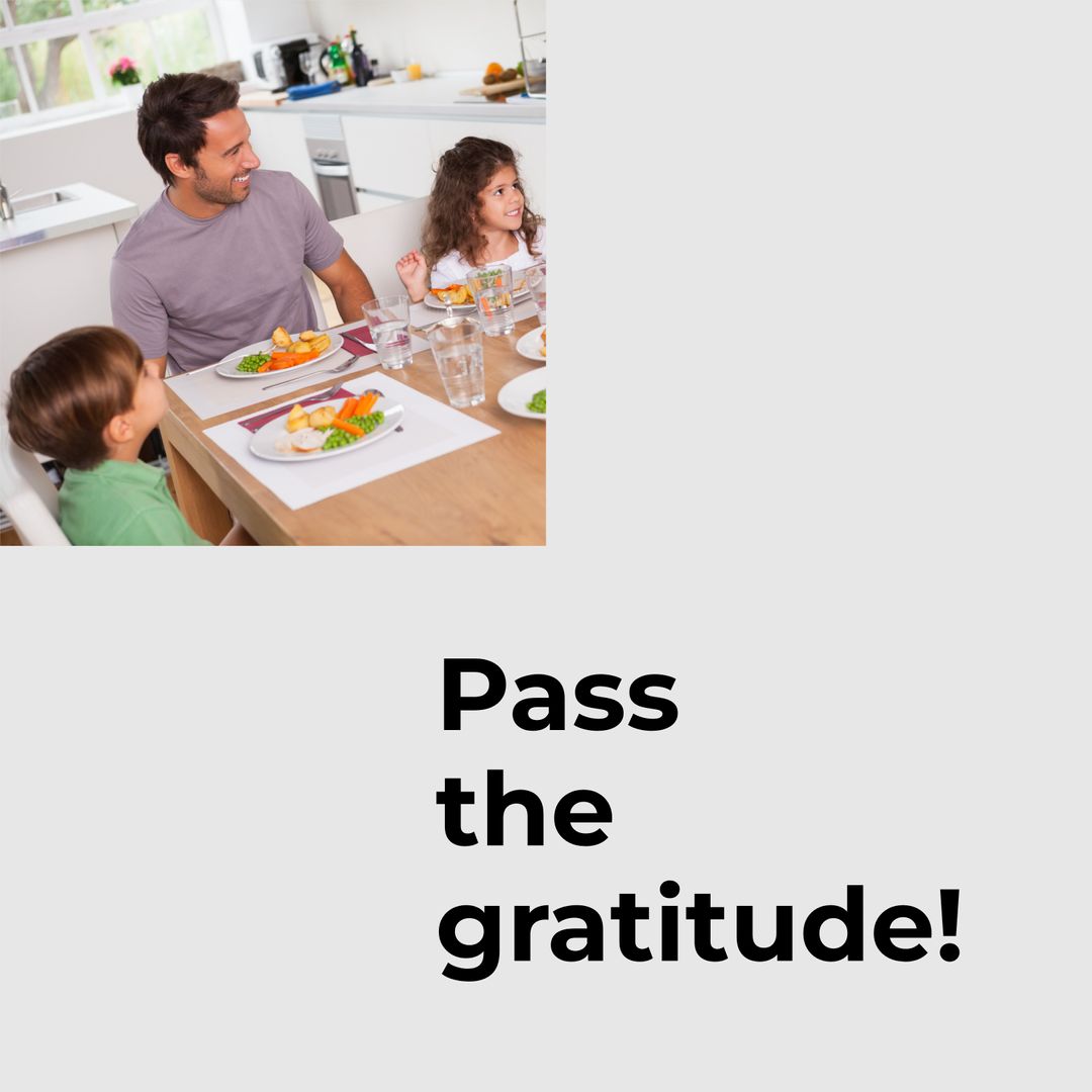 Family Enjoying Thanksgiving Meal with Gratitude Message
