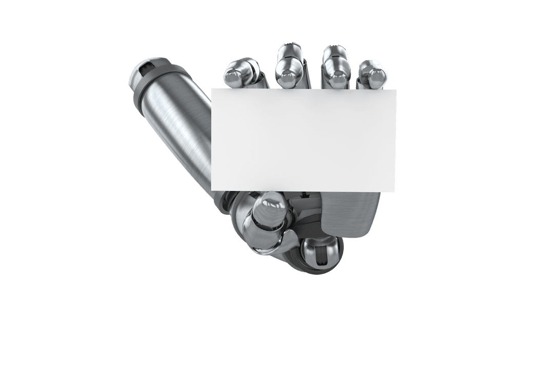 Transparent Robotic Hand Holding Blank Card for Innovative Creativity