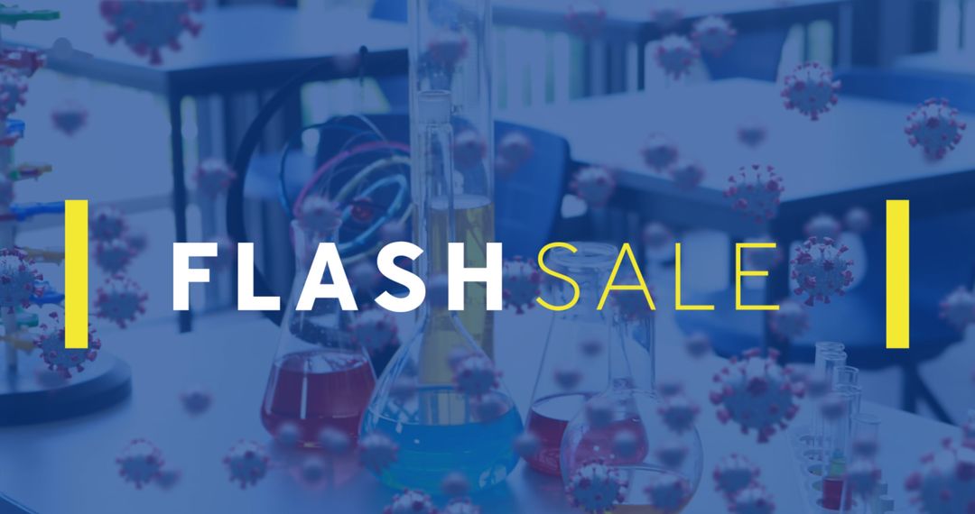 Flash Sale Concept with Virus Cells and Lab Poster