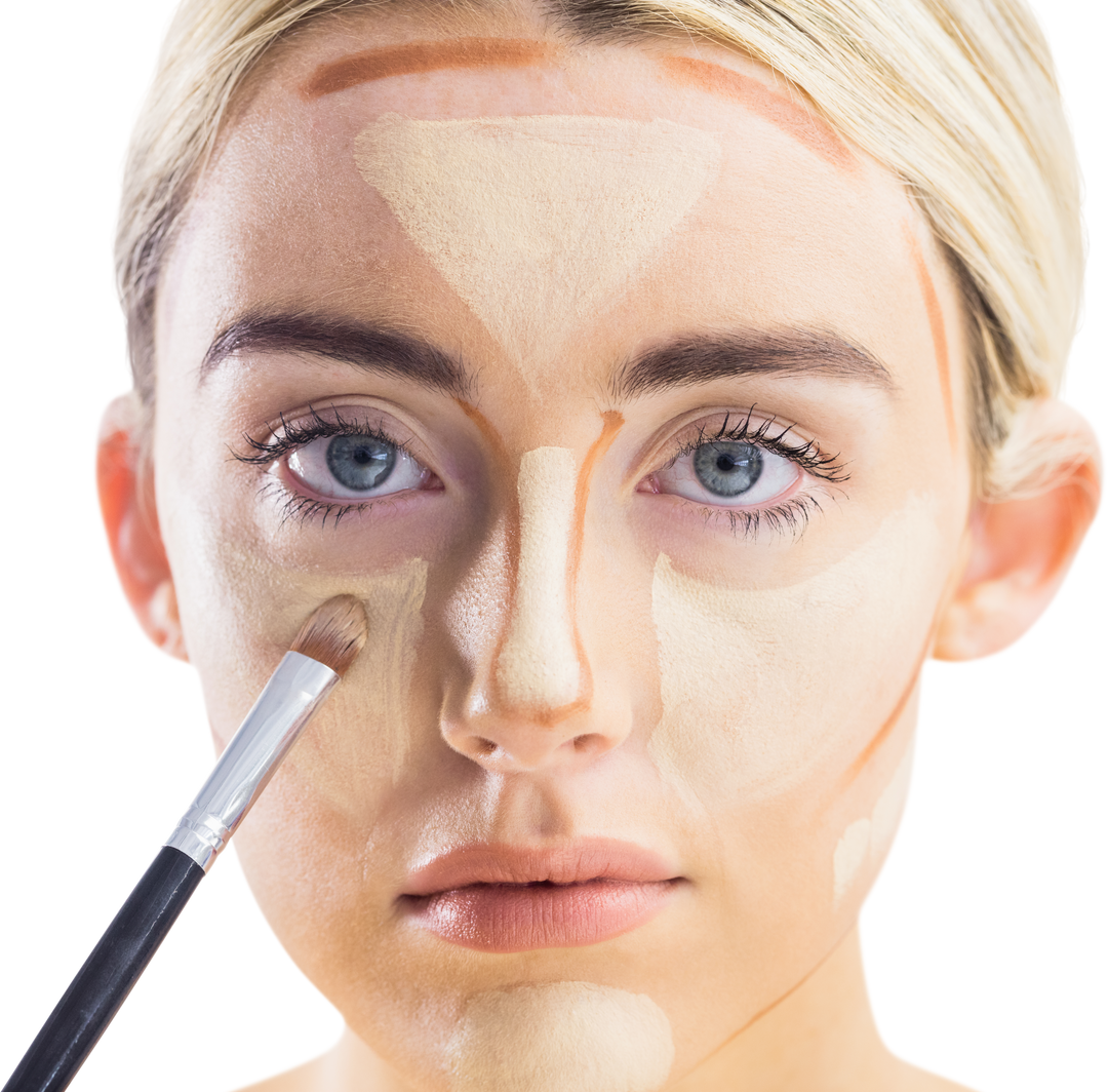 Woman Doing Facial Contouring with Brush, Isolated on Transparent Background - Download Free Stock Images Pikwizard.com