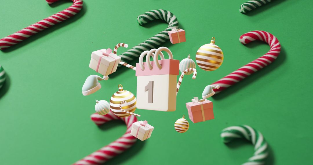 Holiday Countdown Calendar with Festive Decorations on Green Background