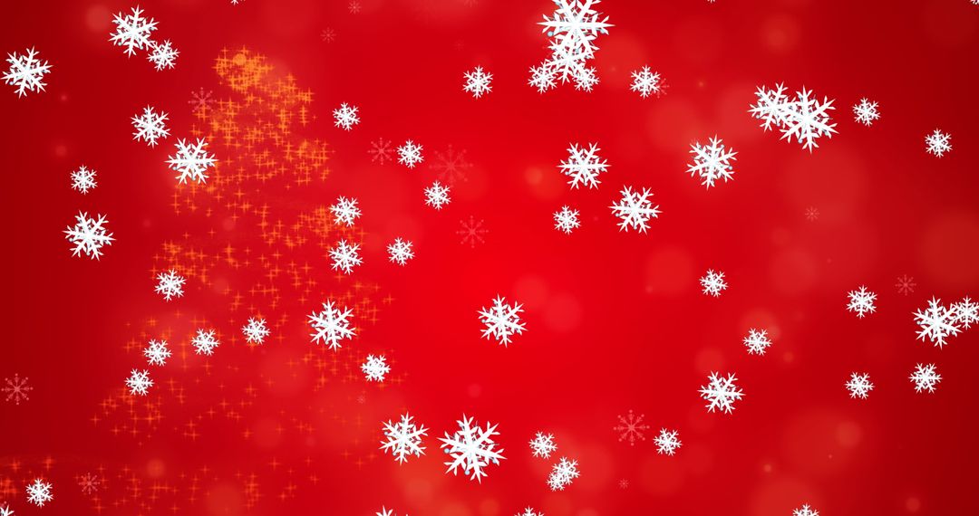 White Snowflakes Falling Against Festive Red Background