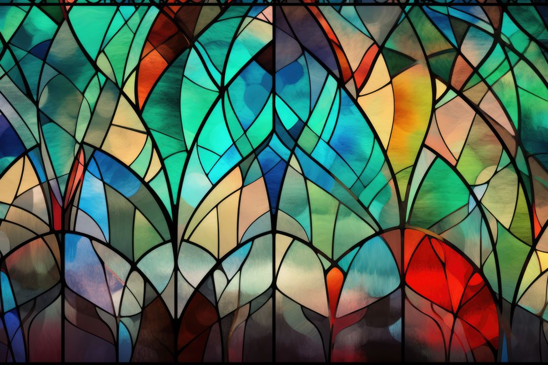 Abstract Stained Glass Window with Colorful Geometric Patterns - Free Images, Stock Photos and Pictures on Pikwizard.com