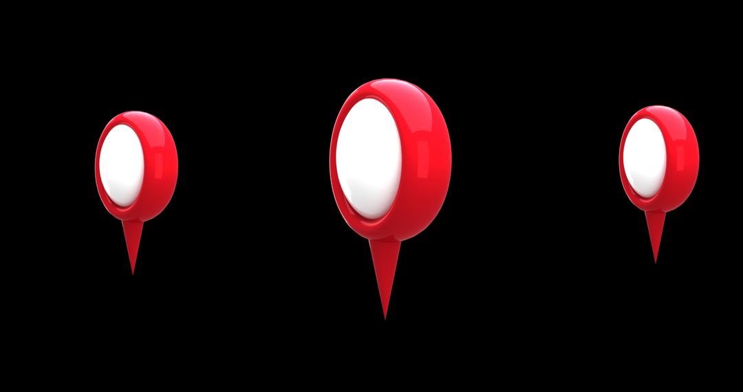 Digital Map Pins Floating on Black Background