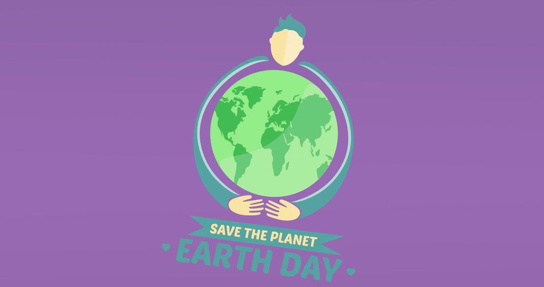 Earth Day Concept with Man Embracing Globe Against Purple Background