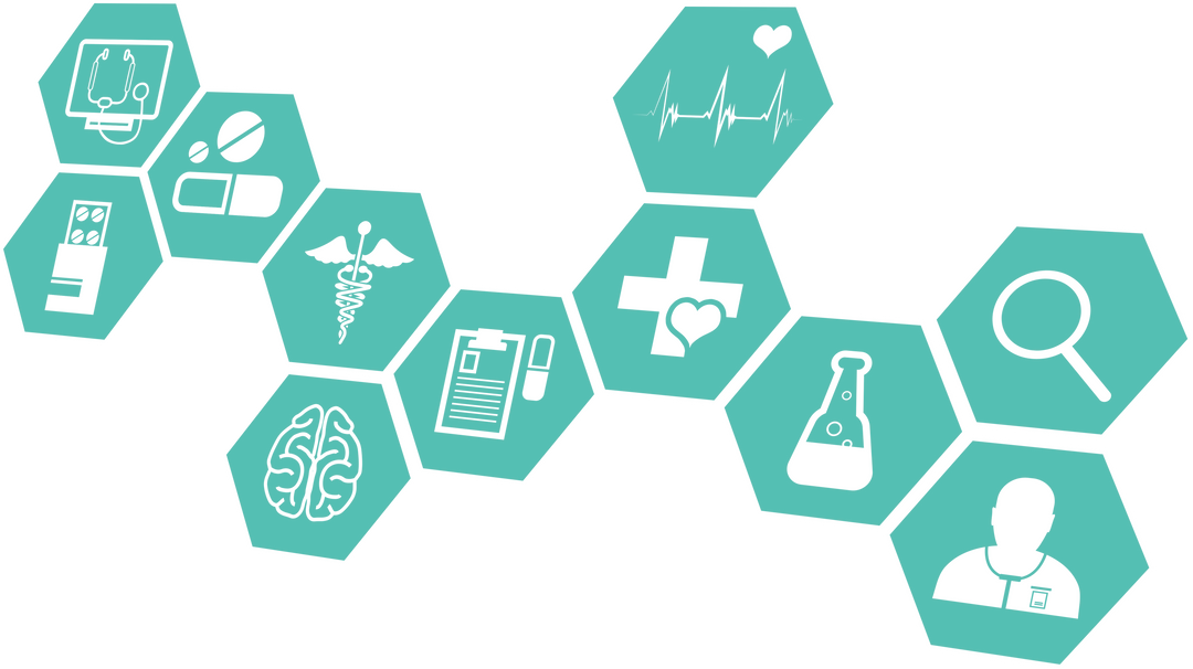 Transparent Network of Medical Icons on Green Hexagons Background - Download Free Stock Images Pikwizard.com