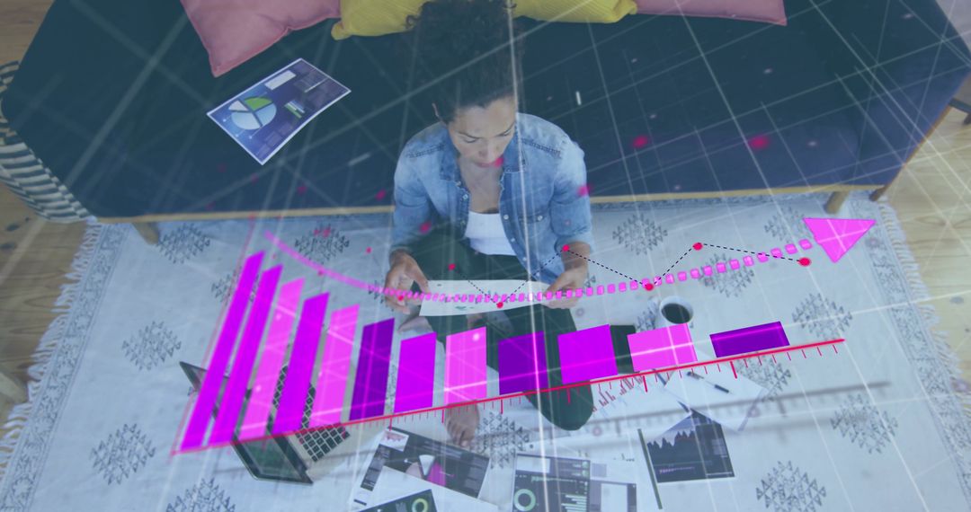 Woman Analyzing Data with Digital Graph Interface