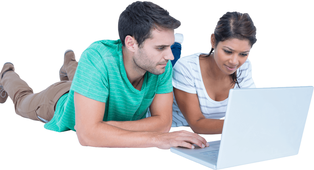Transparent Diverse Couple Relaxingly Browsing Laptop Computationally