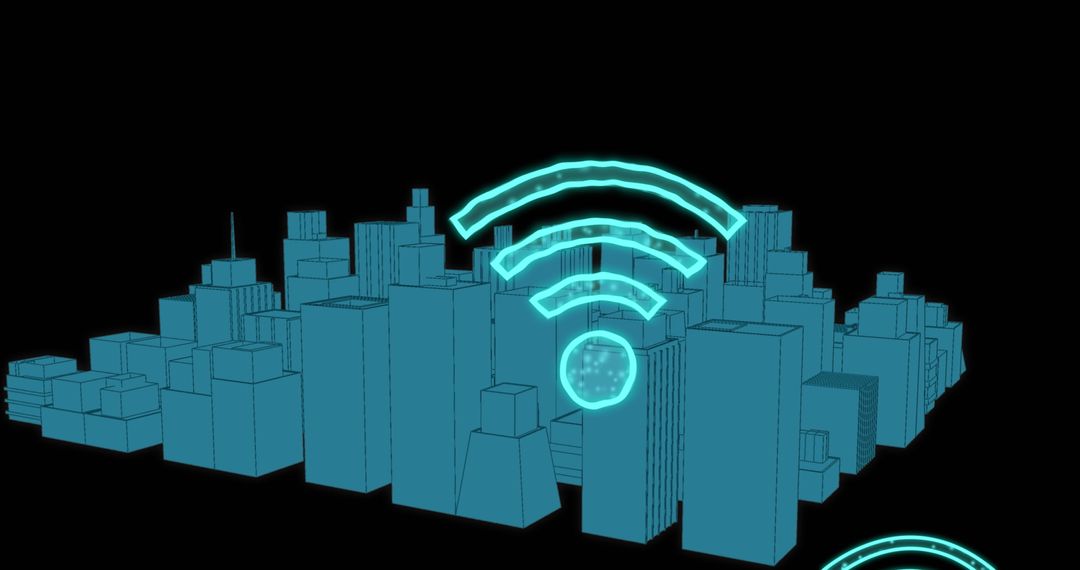 Futuristic Digital Wi-Fi Network Over Cityscape