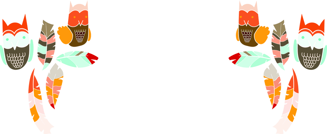 Cute Owls and Feathers Transparent Background