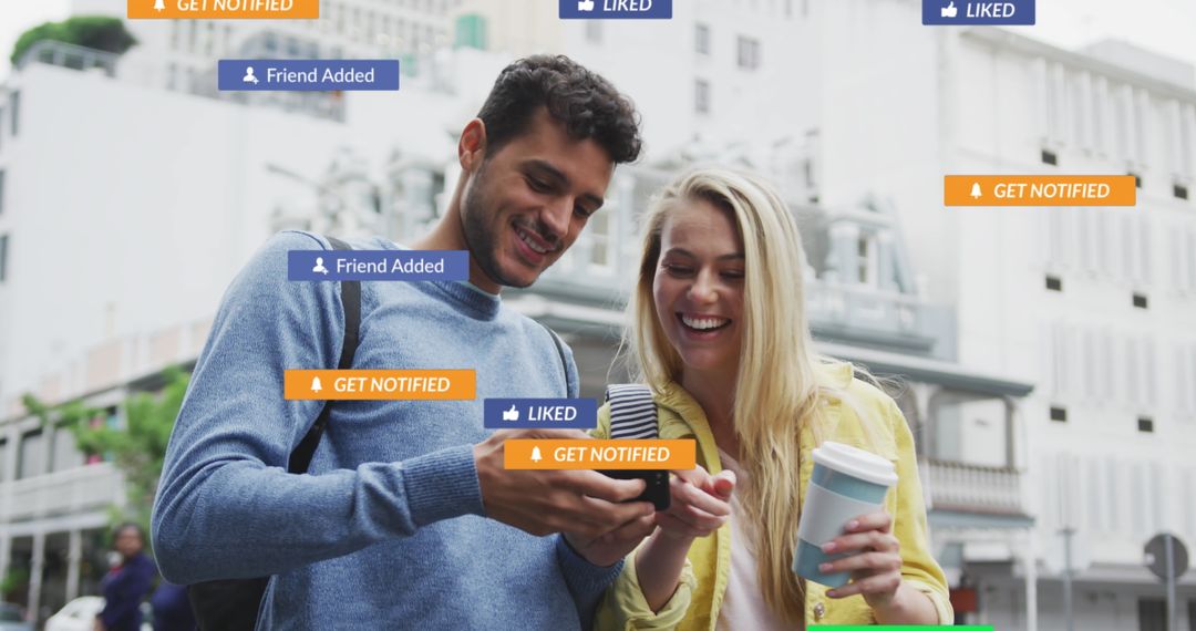 Joyful Couple Engaging with Social Media Connections