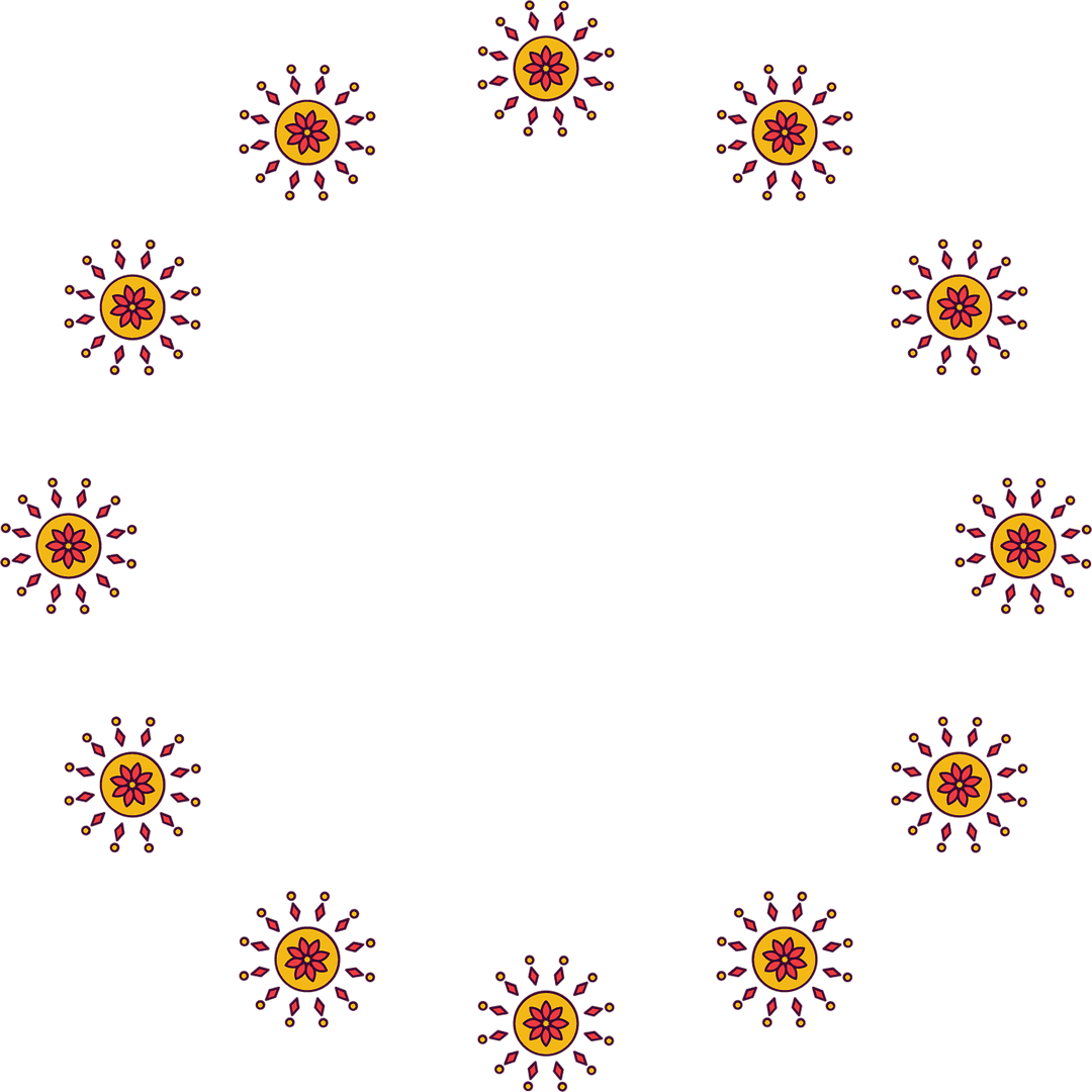 Colorful Flower Circle with Copy Space on Transparent Background