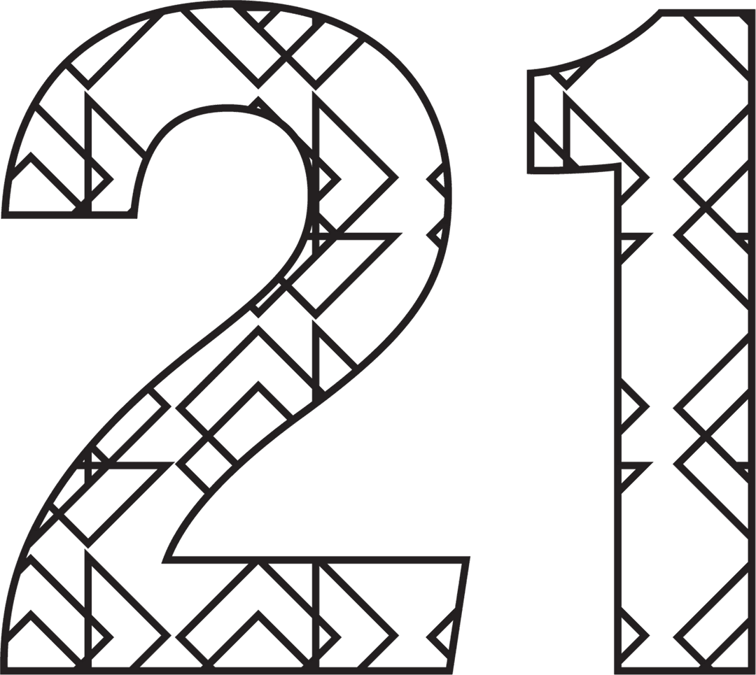 Geometric Black Number 21 on Transparent Background