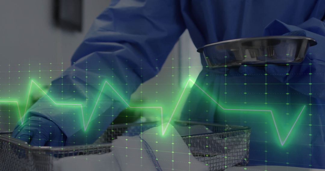 Healthcare Professional Handling Surgical Instruments with Medical Data Overlay