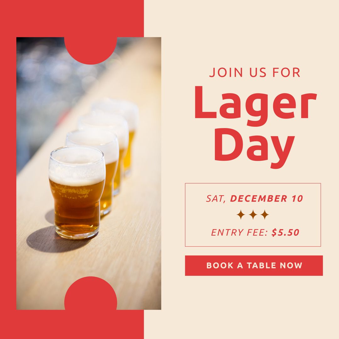 Lager Day Event Poster with Glasses of Beer on Orange and Beige Background - Download Free Stock Templates Pikwizard.com