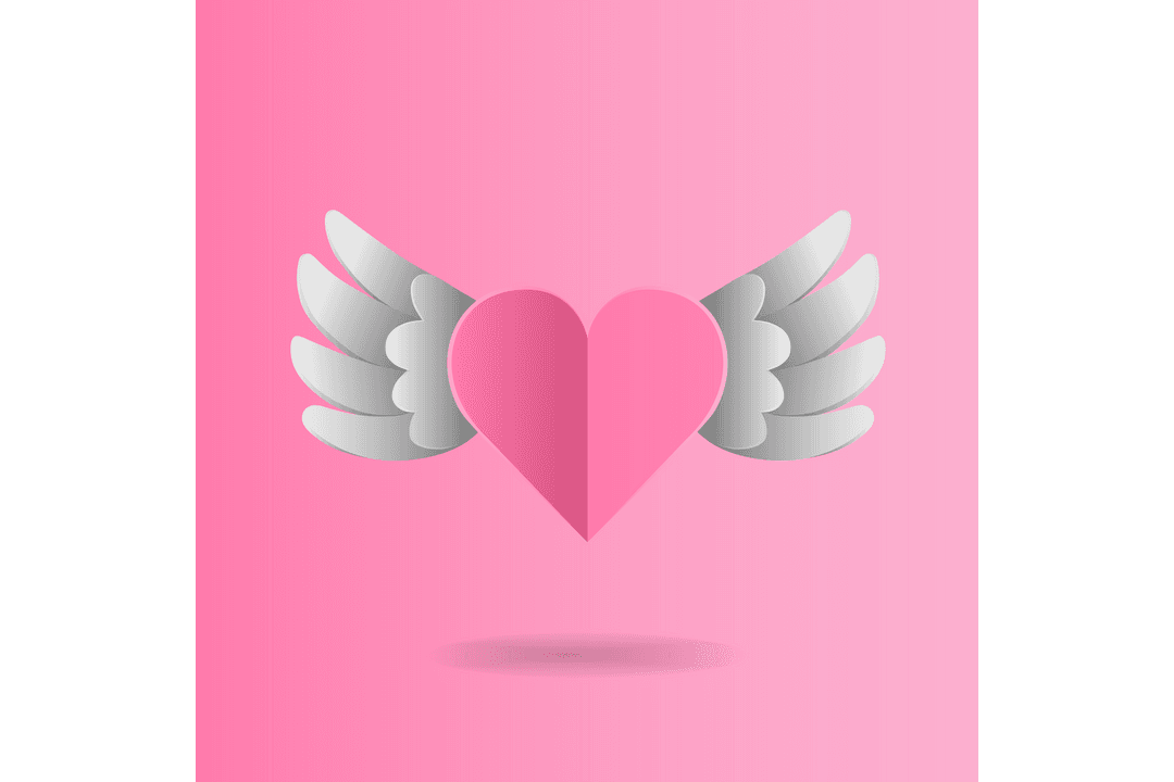 Pink Heart with Wings on Transparent Gradient Background