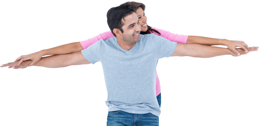 Playful Couple Enjoying Romantic Moment on Transparent Background