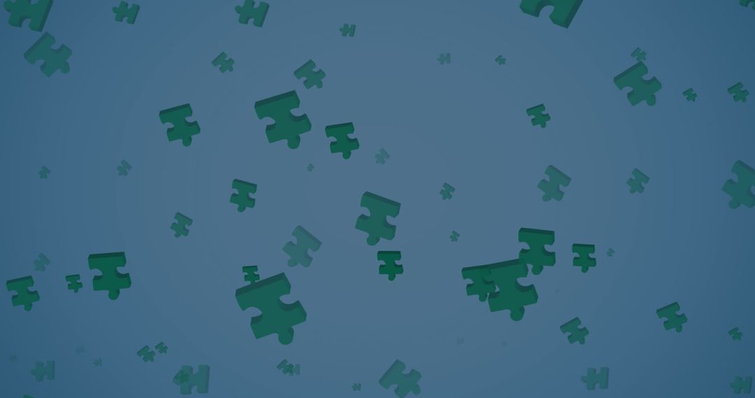 Green Puzzle Pieces Falling on Blue Background