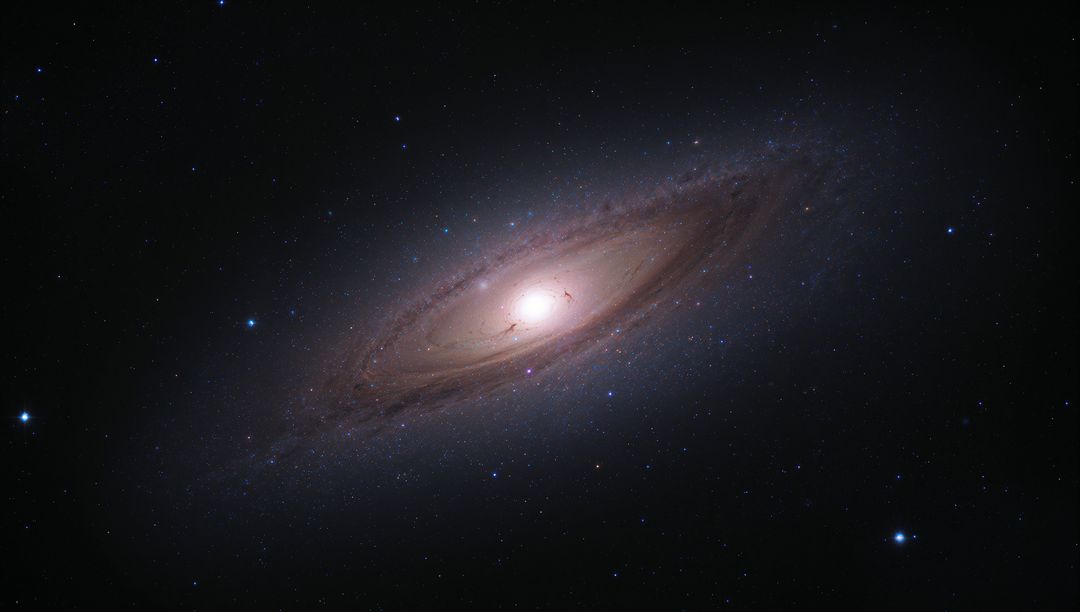 Rotating Glowing Spiral Galaxy With Tilted Disk, Dust Lanes and Dense Star Field