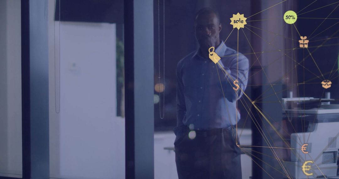 Businessman Analyzing Network Connections for Strategic Planning