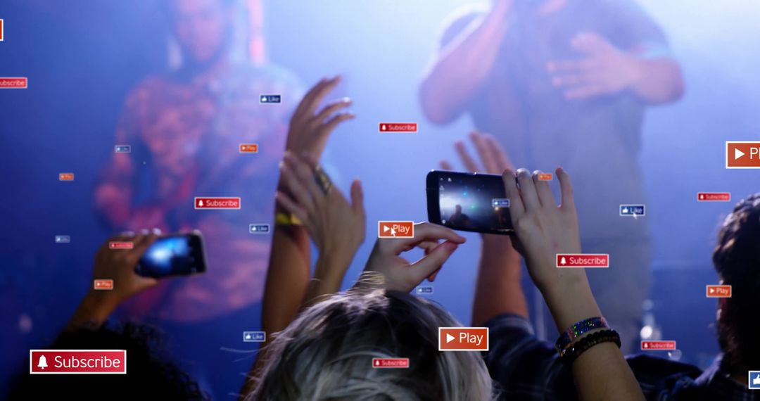 Excited Concertgoers Filming Performance with Smartphones