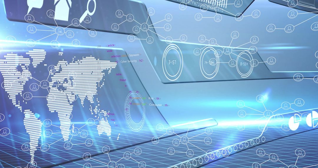 Futuristic Interface with Digital World Map and Data Processing