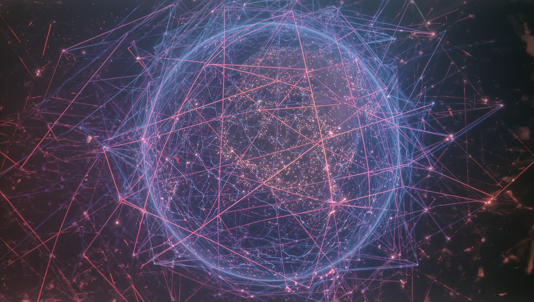 Futuristic Digital Network Sphere with Neon Connectivity