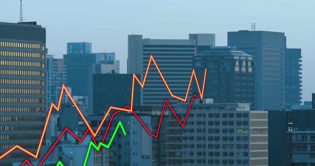 Financial Growth Over Urban Skyline with Colorful Financial Graphs