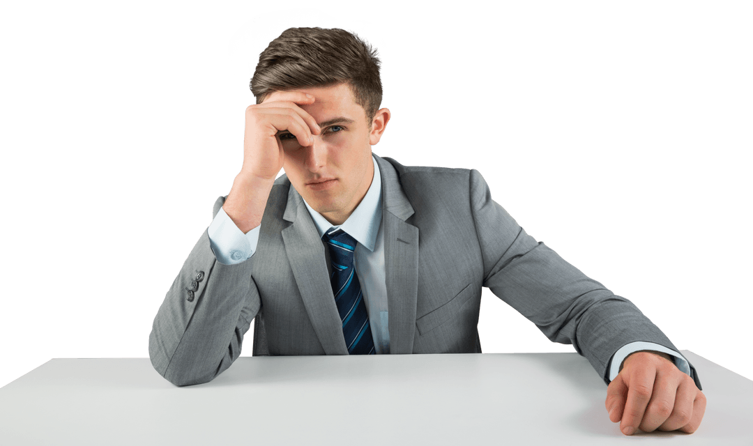 Caucasian Businessman in Thoughtful Pose on Transparent Background