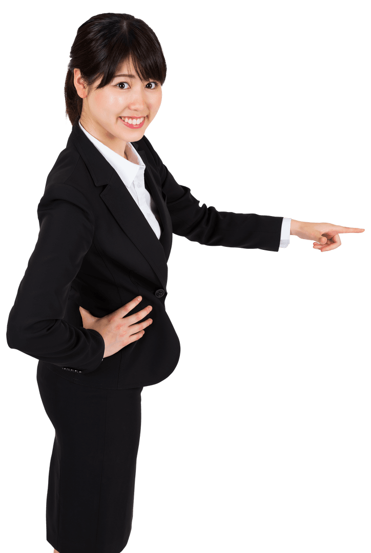 Transparent Smiling Asian Businesswoman Pointing for Success