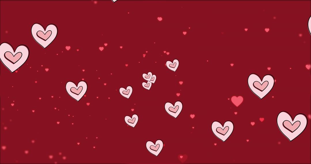 White Hearts Floating on Red Background Illustrate Romance