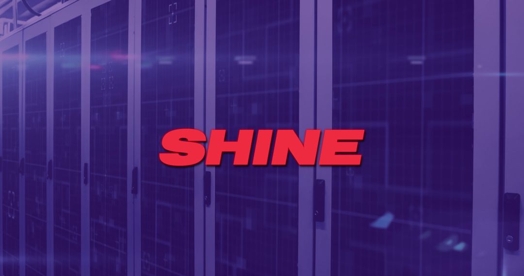 SHINE Text Illuminating Futuristic Data Center Server Room