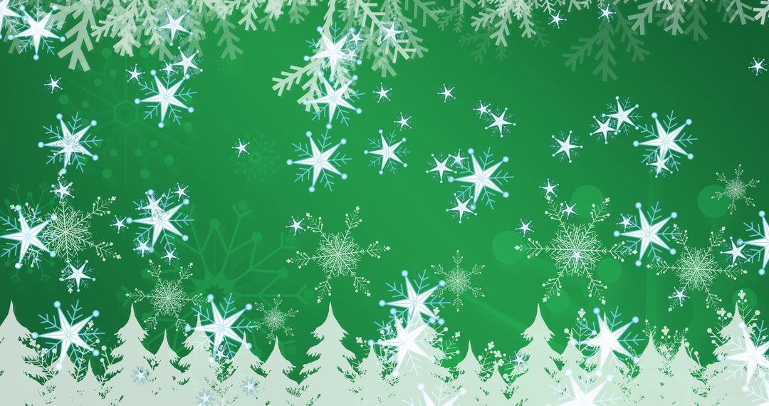 Festive Snowflakes Falling on Green Background