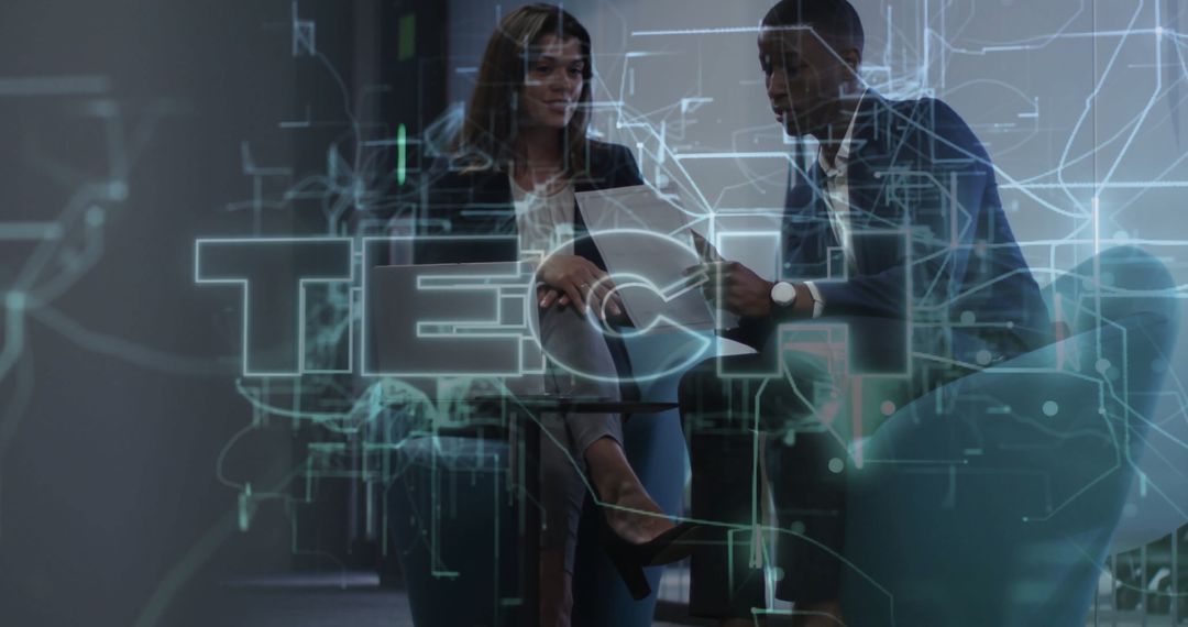 Business Professionals Collaborating in Modern Tech Environment