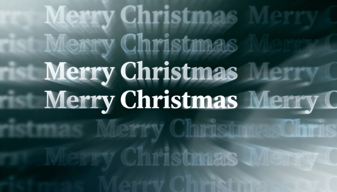 Merry Christmas bold white typography with radial motion blur and teal light streaks