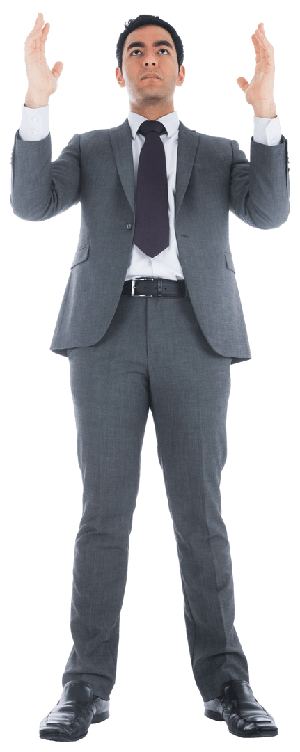Transparent Business Professional Raising Arms Up